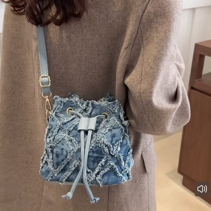 Denim Bucket Tote Cross Body Bag
